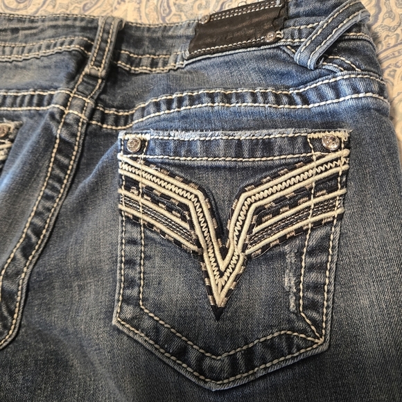 Y2K Vigoss Chelsea Straight Distressed Blue Jeans Women’s 7/8 Rhinestones Bling - Picture 8 of 16